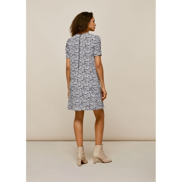 Whistles Black White Petal Print Puff Sleeves Flounce Hem Shift Mini Dress 6 - Picture 4 of 11